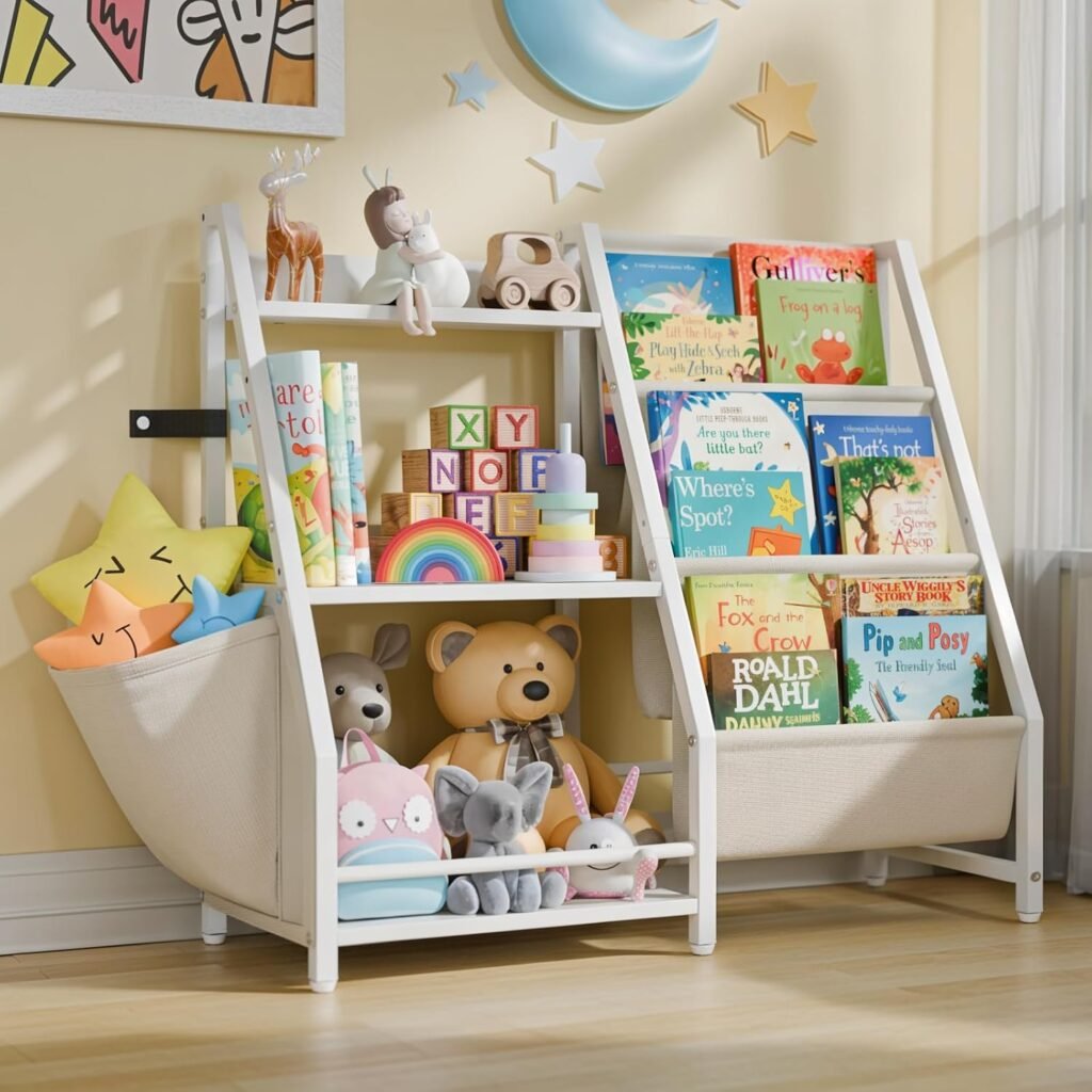 LATIBELL 3-tier kids bookshelf and toy storage, white