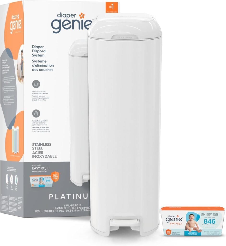 Diaper Genie Platinum diaper pail, stainless steel diaper essential for odor control
