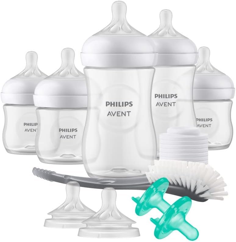 Philips Avent Natural baby bottle newborn gift set, clear bottles with white caps