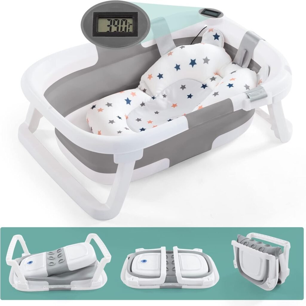 4-in-1 baby bathtub with temperature sensor, grey