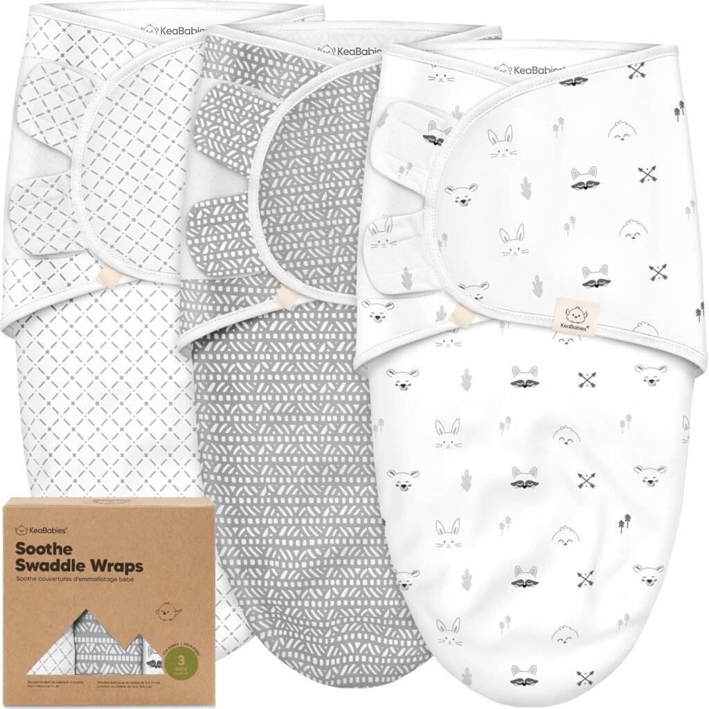 KeaBabies organic baby swaddles, 3-pack, Nordic print, 0-3 months