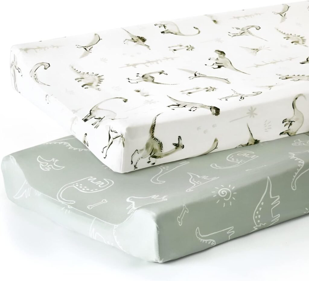 GRSSDER stretch jersey knit changing pad cover set, 2-pack, dinosaur world print