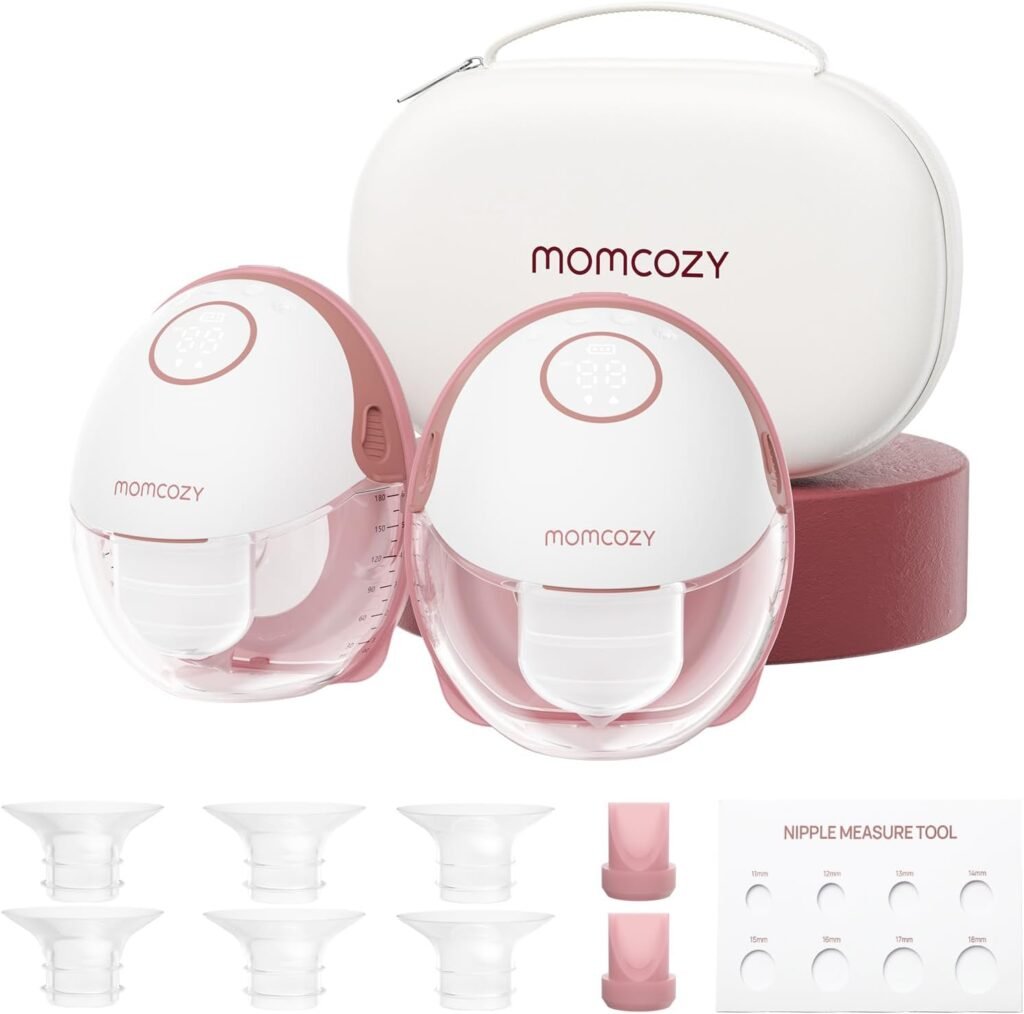 Momcozy M6 wearable hands-free breast pump, cozy red, pair