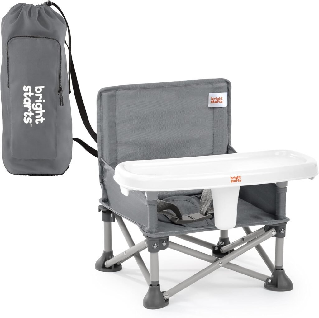 Bright Starts Pop 'N Sit portable booster, grey, floor seat with tray