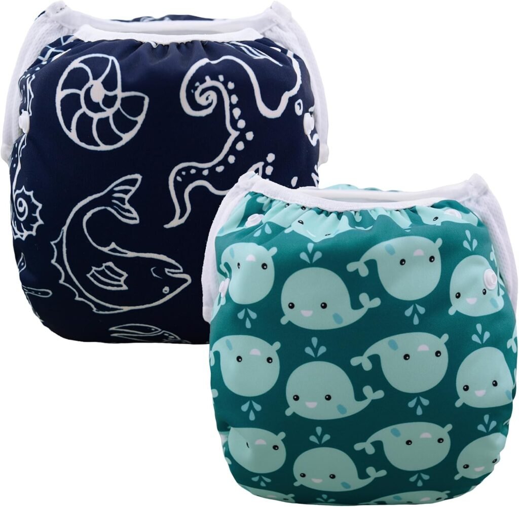 ALVABABY reusable swim diaper, 2-pack, dolphin print, 0-2T
