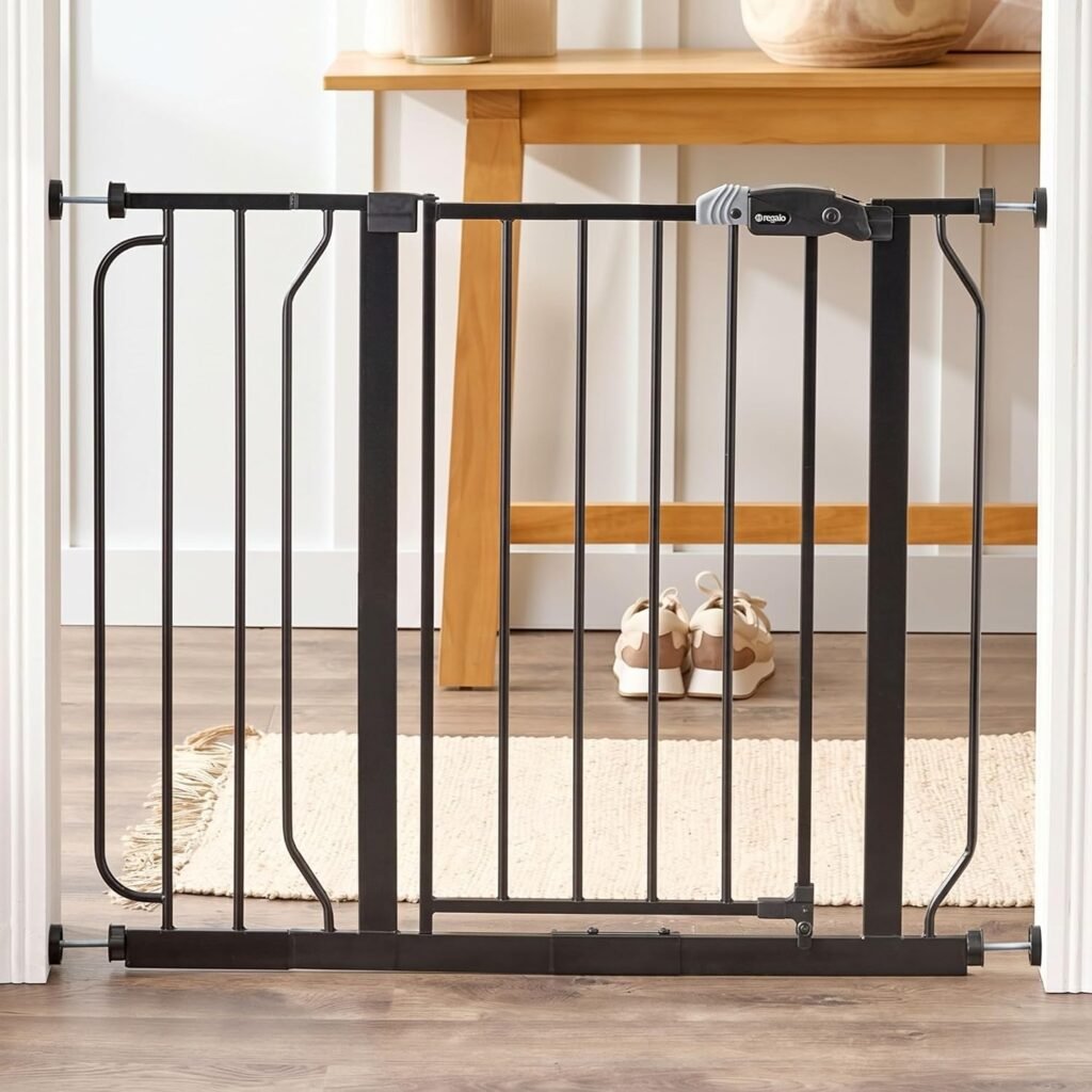 Regalo Easy Step extra wide walk-thru baby gate, black