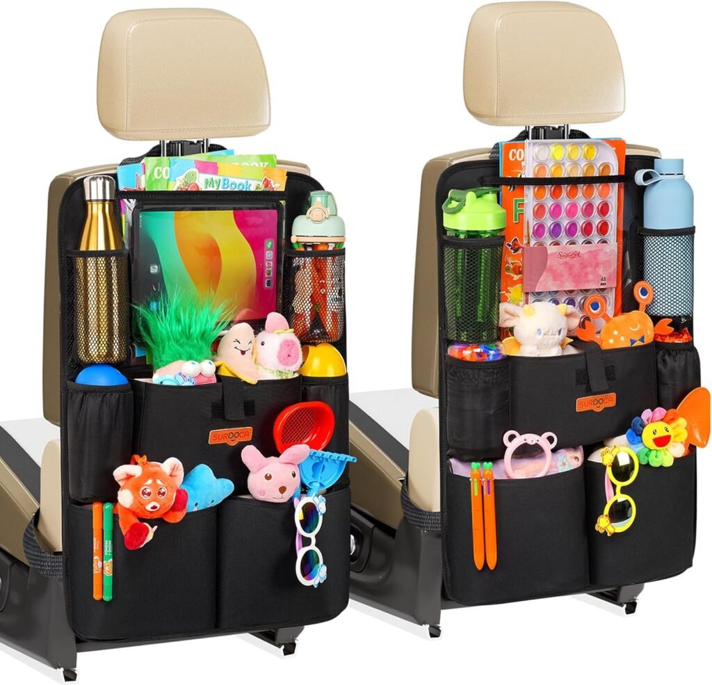 SURDOCA car seat organizer with tablet holder, backseat storage