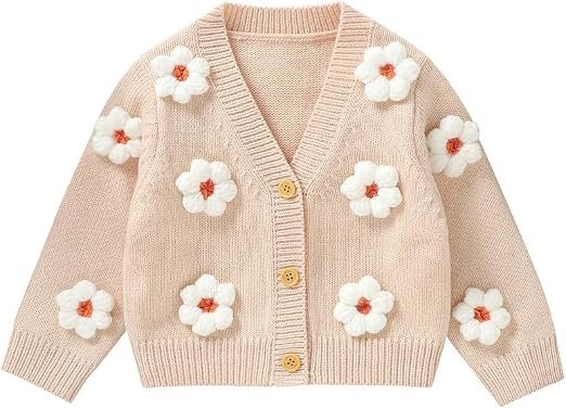 Baby girl knit cardigan, V-neck button-front, fall winter