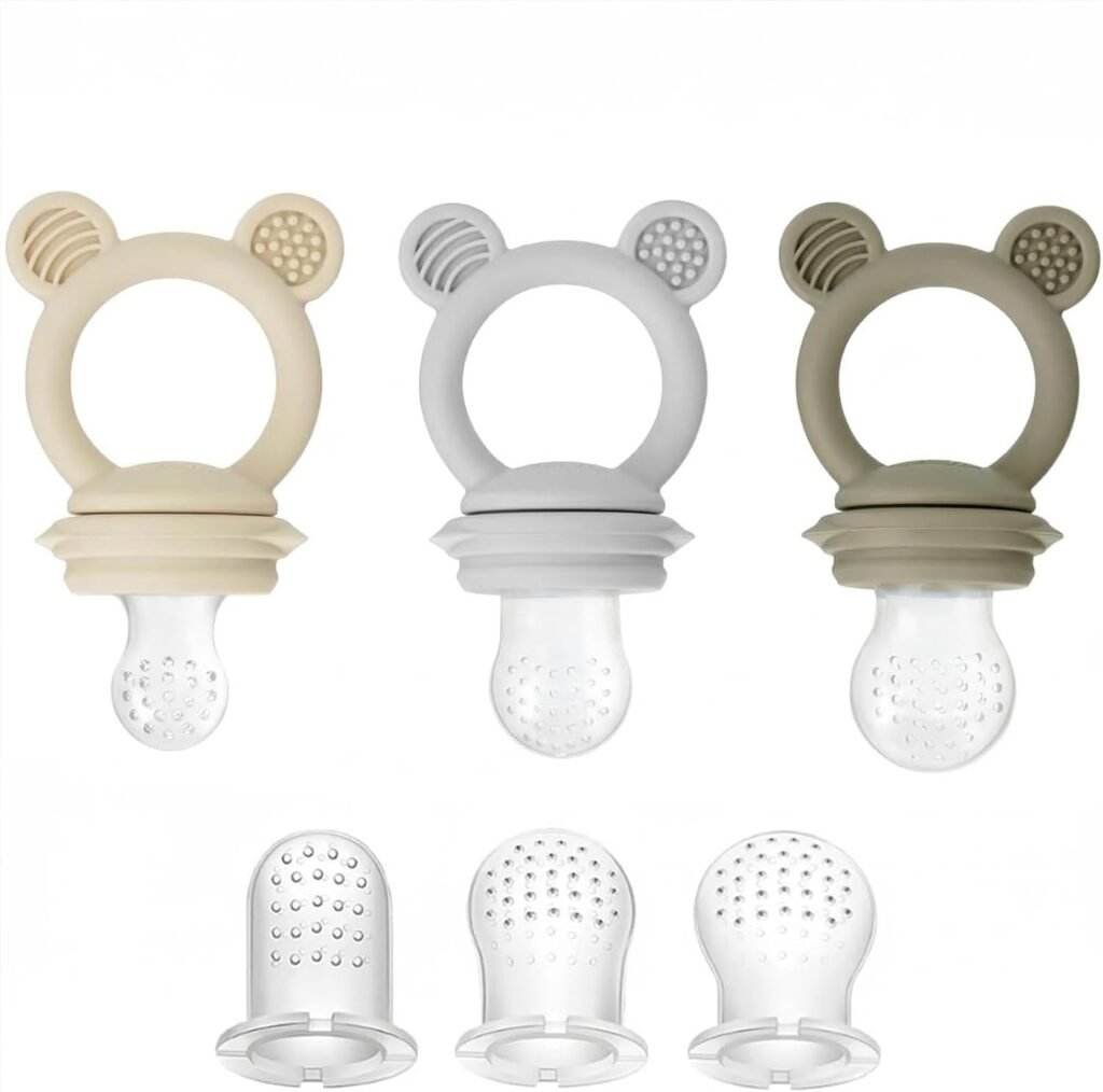 PandaEar silicone fruit food feeder pacifier, 3-pack, tan grey brown