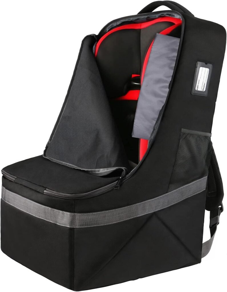 YOREPEK padded car seat travel bag, airplane gate check backpack, black