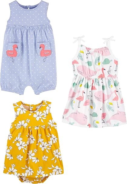 Simple Joys by Carter's rompers, sunsuits, and dress, 3-pack