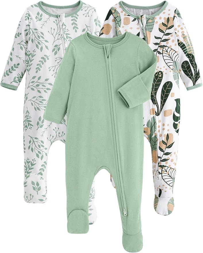 Yoofoss organic cotton baby sleepers, footed pajamas, 3-pack