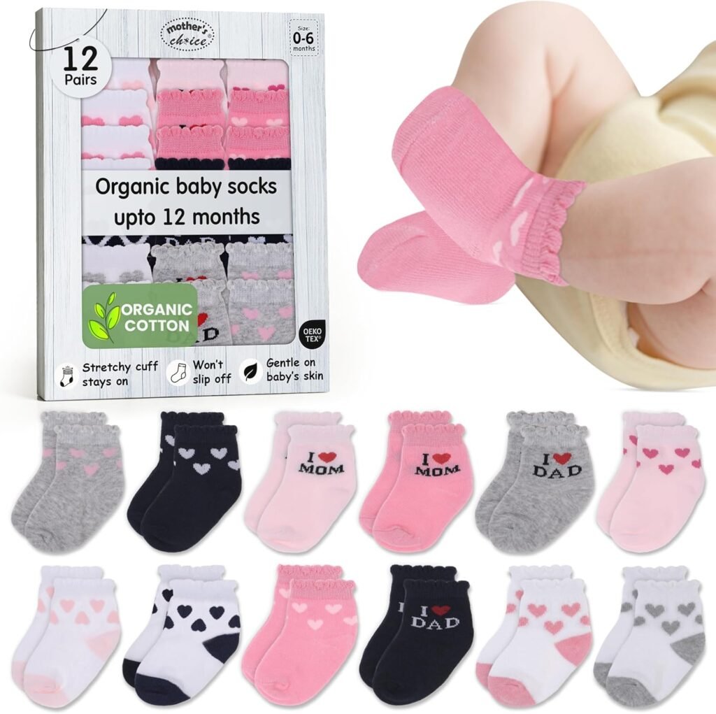 OEKO-TEX organic cotton baby socks, 12-pack, 0-6 months