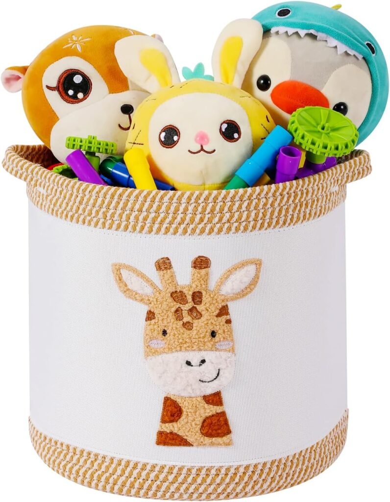 Giraffe woven cotton rope nursery basket, toy and blanket storage