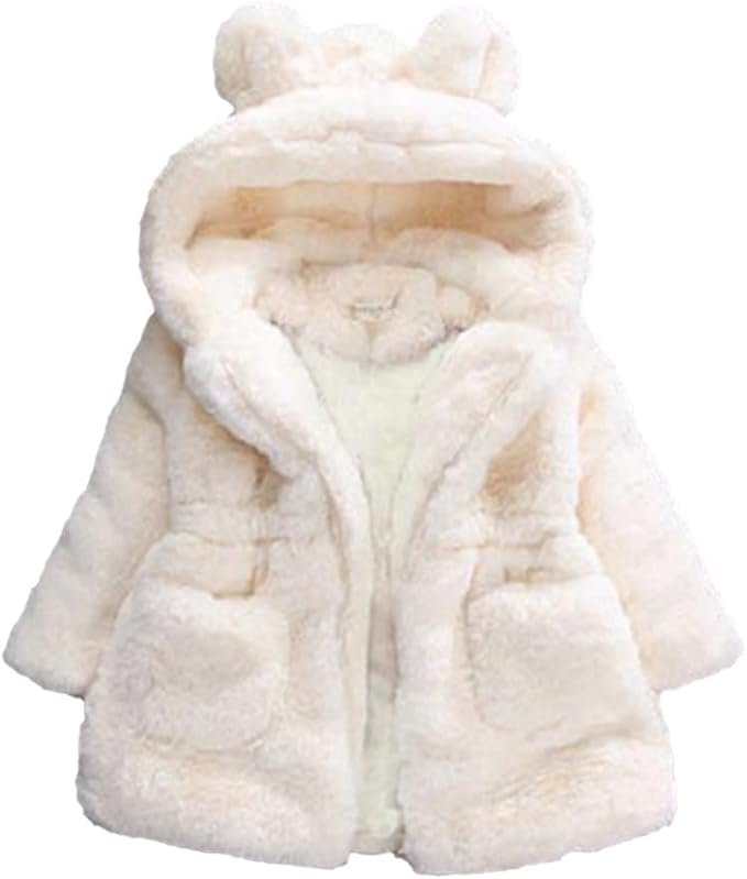 AiWMGL toddler girls hooded winter coat, faux fur trim, 1T-2T